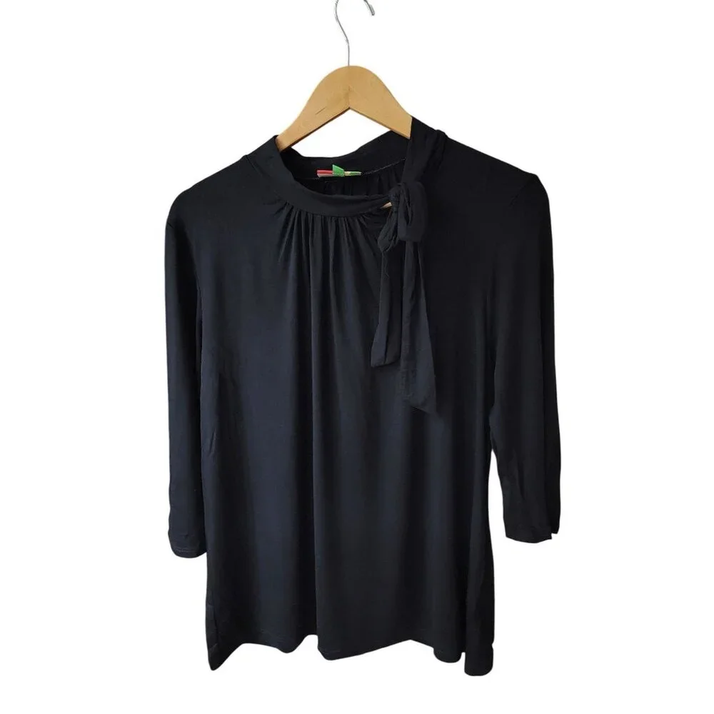 Fervour XL Black 3/4 Sleeve Top With Tie Neck Detail - Picture 1 of 5